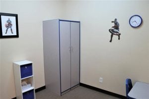 Captain America-themed therapy room for fun and comfortable therapy sessions.