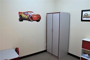 Cars-themed therapy room to engage children during therapy.