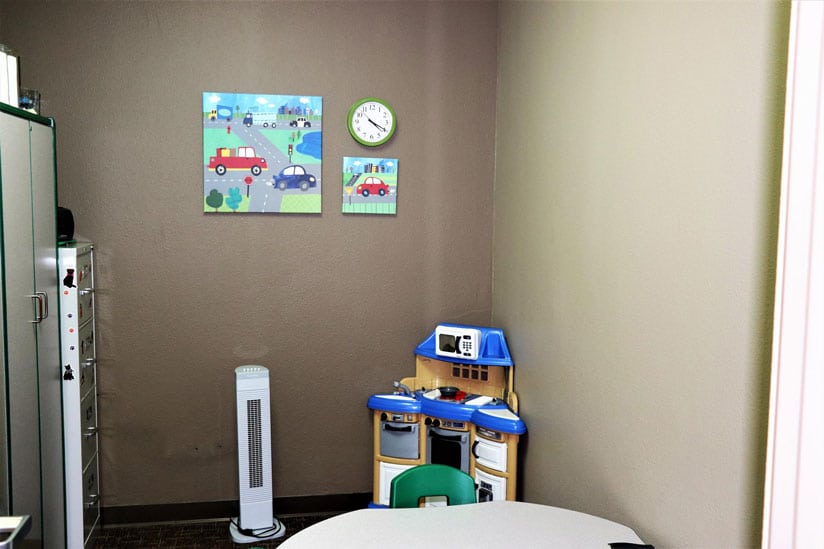Cars-themed pediatric therapy room at the New Beginnings Eastside office in El Paso