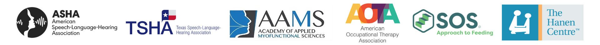 Professional memberships of New Beginnings Pediatric Therapy: ASHA, TSHA, AAMS, AOTA, SOS, and The Parent Center